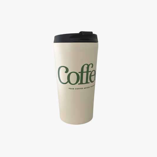 The Coffee Travel Cup Beige | Double Walled Stainless Steel will keep your coffee hot or cold for up to 3 hours. Perfect for on the go. | The Coffee Label 